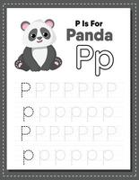 Alphabet tracing worksheet with letter P and p vector