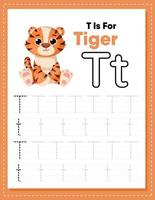 Alphabet tracing worksheet with letter T and t vector