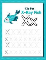 Alphabet tracing worksheet with letter X and x vector