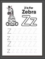 Alphabet tracing worksheet with letter Z and z vector