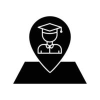 ilustración de icono de estudiante con mapa. adecuado para el icono de ubicación educativa. icono relacionado con la educación, la graduación. estilo de icono de glifo. diseño vectorial simple editable vector