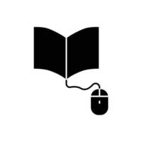 ilustración de icono de libro abierto con ratón de ordenador. adecuado para el icono del curso en línea. icono relacionado con la educación. estilo de icono de glifo. diseño vectorial simple editable vector