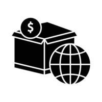 Cargo box icon illustration with earth and dollar. suitable for global price icon. icon related to logistic, delivery. glyph icon style. Simple vector design editable