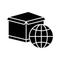 Cargo box icon illustration with earth. suitable for global order icon. icon related to logistic, delivery. glyph icon style. Simple vector design editable