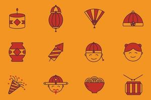 Lunar new year illustration icon set. flat icon style. Simple vector design editable