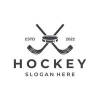 plantilla de insignia de deporte de hockey sobre hielo con pelota de hockey y palo.para club, torneo, emblema, campeonato y negocios. vector