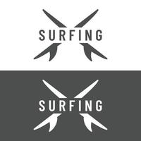 plantilla de logotipo de tabla de surf vintage, surf en una playa de verano. para negocios, insignia, vacaciones, etiqueta, emblema. vector