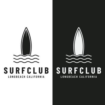 Vintage surfboard Logo template,surfing on a summer beach.For business,badge,holiday, ,label,emblem. vector