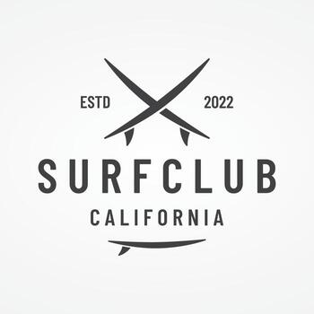 Vintage surfboard Logo template,surfing on a summer beach.For business,badge,holiday, ,label,emblem. vector