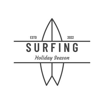Vintage surfboard Logo template,surfing on a summer beach.For business,badge,holiday, ,label,emblem. vector