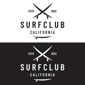 Vintage surfboard Logo template,surfing on a summer beach.For business,badge,holiday, ,label,emblem. vector