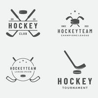 plantilla de insignia de deporte de hockey sobre hielo con pelota de hockey y palo.para club, torneo, emblema, campeonato y negocios. vector