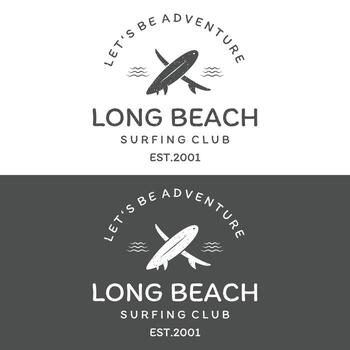 Vintage surfboard Logo template,surfing on a summer beach.For business,badge,holiday, ,label,emblem. vector