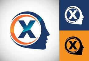 alfabeto inicial x con el cerebro humano, un logotipo para ciencia, investigación médica, tecnología, ai vector