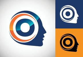 Initial alphabet O with the human brain, A Logo for science, medical research, technology, AI vector