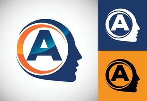 alfabeto inicial a con el cerebro humano, un logo para ciencia, investigación médica, tecnología, ai vector