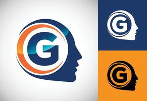 Initial alphabet G with the human brain, A Logo for science, medical research, technology, AI vector