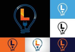 Initial alphabet L with an electric bulb. Electric bulb logo vector template. Electricity logo