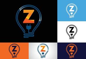 Initial alphabet Z with an electric bulb. Electric bulb logo vector template. Electricity logo