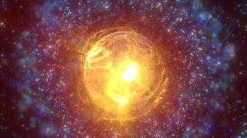 abstrait futuriste brillant avec une lumière jaune étoile de l'espace de la sphère ronde de l'énergie magique de haute technologie sur le fond de la galaxie de l'espace. fond abstrait. vidéo en haute qualité 4k, motion design video
