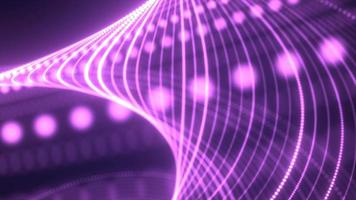 Abstract purple waves from lines and dots particles of glowing swirling futuristic hi-tech with a blur effect on a dark background. Abstract background. Video in high quality 4k, motion design