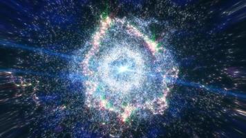 galaxie spatiale abstraite avec des étoiles et des planètes tournant à partir de particules et de points lumineux futuristes sur fond noir. fond abstrait. vidéo en haute qualité 4k, motion design video