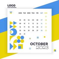 October month, print, minimalist template for your business, poster in blue and yellow colors vector