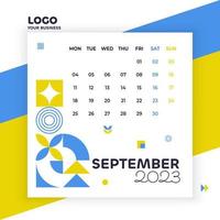 September month, geometric calendar 2023, advertising, print, minimalist template vector