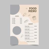 plantillas de menú vectorial para cafés y restaurantes, plantilla de folleto vectorial de diseño de menú y logotipo de restaurante, plantilla de menú de comida mínima vector