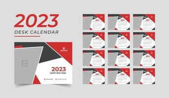 calendario de escritorio rojo 2023, plantilla para calendario anual 2023, 12 meses incluidos vector