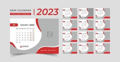 calendario de escritorio rojo 2023, plantilla para calendario anual 2023, 12 meses incluidos vector