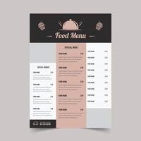 plantilla de menú de comida mínima, plantilla de diseño de menú de restaurante vector