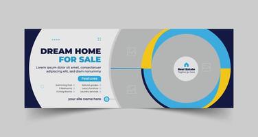 Home for sale real estate social media cover and web banner template for real estate business, timeline cover vector