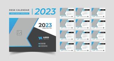 plantilla de calendario de año nuevo azul 2023, calendario de escritorio, vector de plantilla, calendario de mesa 2023