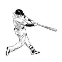 Vector engraved style illustration for posters, decoration and print. Hand drawn sketch of baseball player in black isolated on white background. Detailed vintage etching style drawing.