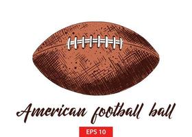 Vector engraved style illustration for posters, decoration and print. Hand drawn sketch of american football ball in colorful isolated on white background. Detailed vintage etching style drawing.