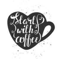 Start with coffee in heart cup in vintage style. vector