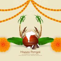 Happy Pongal cultural Indian festival celebration card design vector