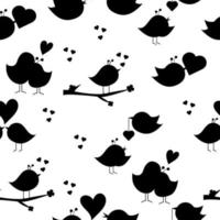 Seamless silhouette pattern of cartoon birds in love. vector