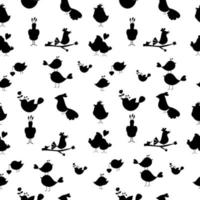 Seamless pattern silhouette of cartoon birds. Vector
