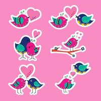 Collection of stickers of cartoon birds in love. Valentine's Day vector