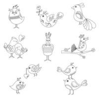 Collection of different outline of cartoon birds. Vector