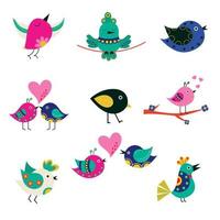 Set of different cartoon birds. Vector