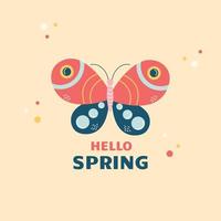 Hola primavera. sola mariposa sobre fondo amarillo vector