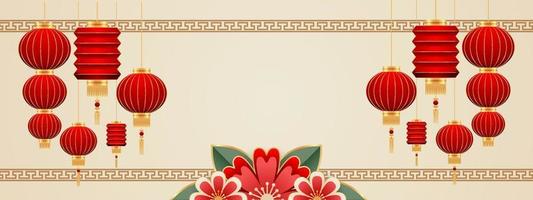 Chinese background vector, oriental banner design with gold red color with empty space, chinese new year traditional art template vector