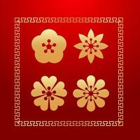 conjunto de vectores florales de adorno wechinese, elemento de diseño de plantilla de flores orientales, año nuevo chino b