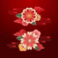 conjunto de vectores florales de adorno wechinese, elemento de diseño de plantilla de flores orientales, año nuevo chino b