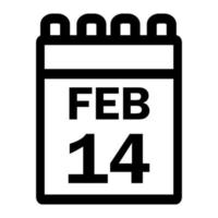 icono de calendario negro simple con fecha del 14 de febrero en blanco vector