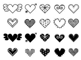 conjunto de doodle de corazón dibujado a mano de vector