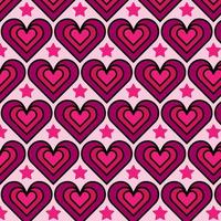 Seamless pattern with pink hearts and stars on white background. Vector illustration